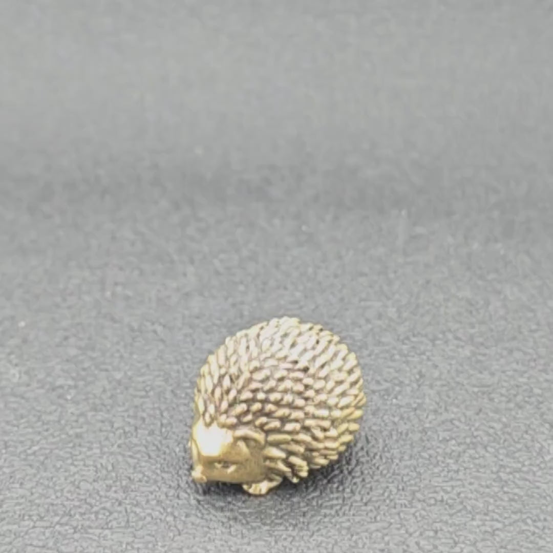Brass Hedgehog Figurine with Flower – Miniature Collectible Desk Ornament