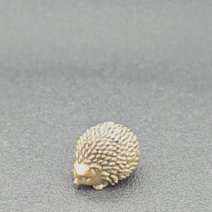 Brass Hedgehog Figurine with Flower – Miniature Collectible Desk Ornament