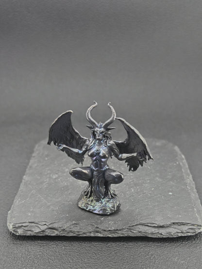 Brass Winged Demon Figurine — Ram Horn Gothic Occult Sculpture for Desk and Shelf