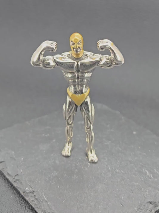 Brass Skeleton Bodybuilder Figurine — Flexing Skull Sculpture for Desk, Shelf and Gym Decor