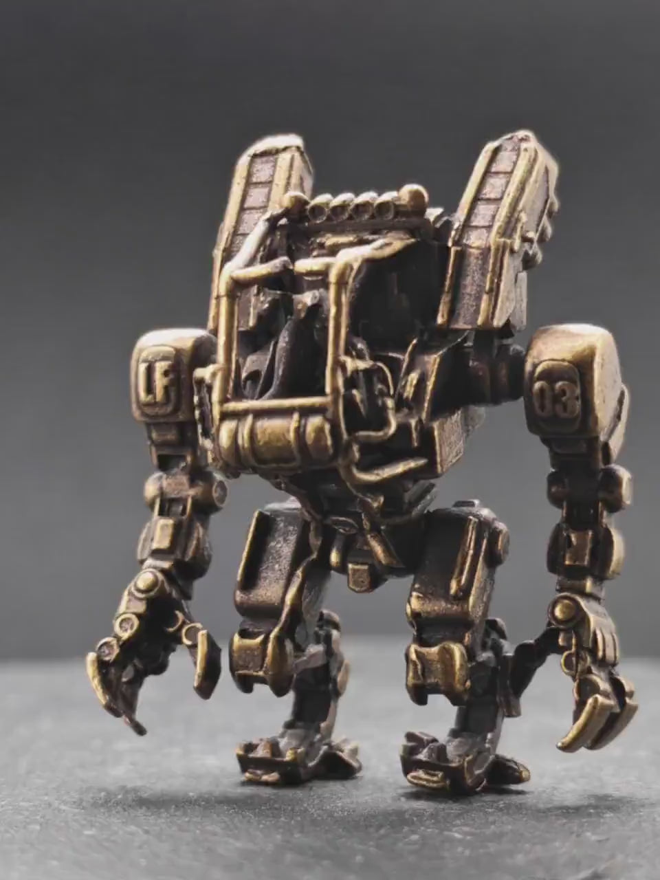 Brass Ground Crew Mech Figurine — Sci-Fi Robot Miniature for Terrarium, Diorama and Desk Display