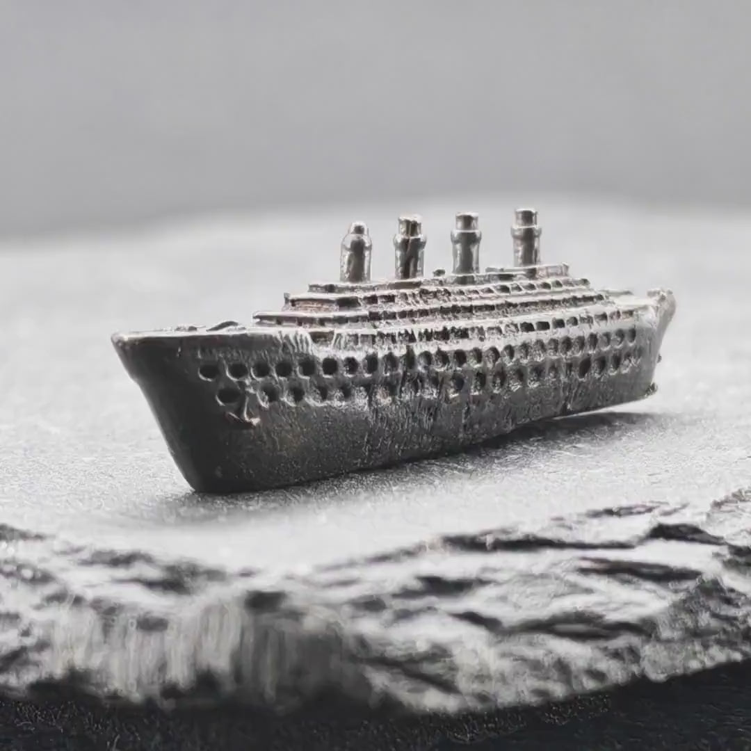 Brass Titanic Ocean Liner Miniature — Micro Ship Model for Diorama, Terrarium and Desk Display