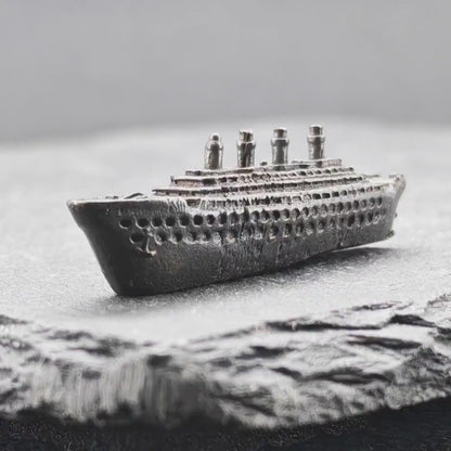 Brass Titanic Ocean Liner Miniature — Micro Ship Model for Diorama, Terrarium and Desk Display