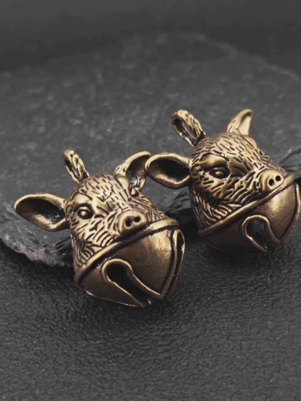 Brass Pig Bell Pendant – Handcrafted Miniature Animal Charm Collectible