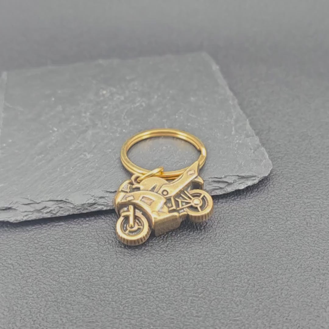 Brass Motorcycle Keychain – Handcrafted Sport Bike Charm for Bikers