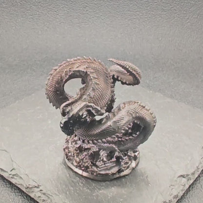 Brass Coiled Dragon Figurine — Oxidised Black Zodiac Sculpture for Desk, Feng Shui, and Collector Display