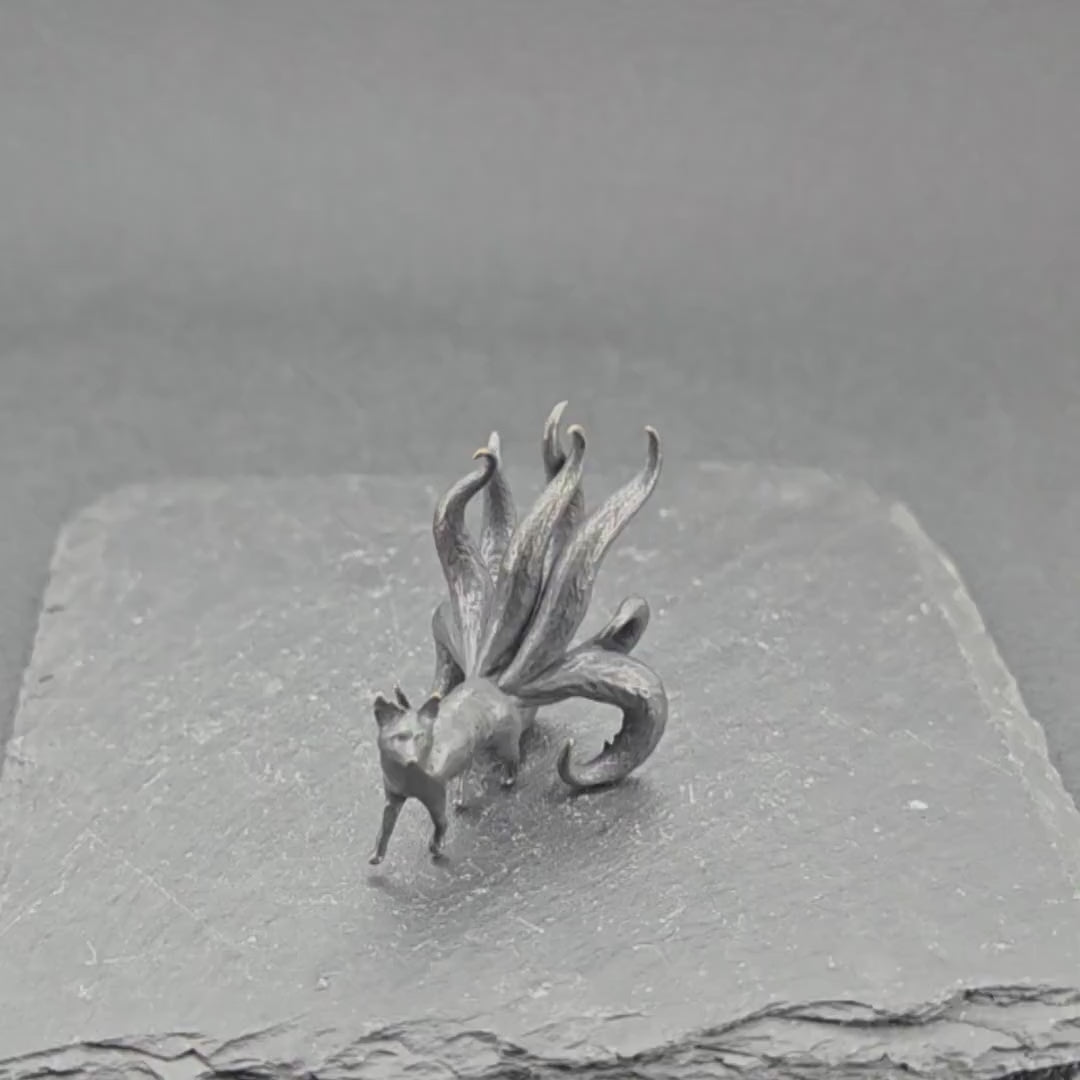 Nine-Tailed Fox Brass Figurine – Handcrafted Kitsune Mythical Collectible