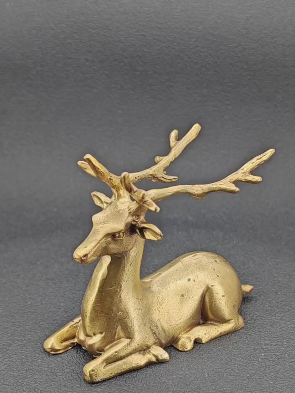 Resting Stag Brass Figurine – Handcrafted Wildlife Desk Collectible