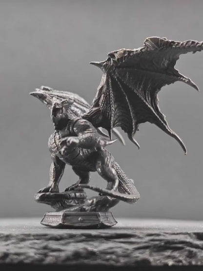 Brass Winged Dragon Figurine — Oxidised Miniature Fire Beast Sculpture for Fantasy Collectors and Desk Display