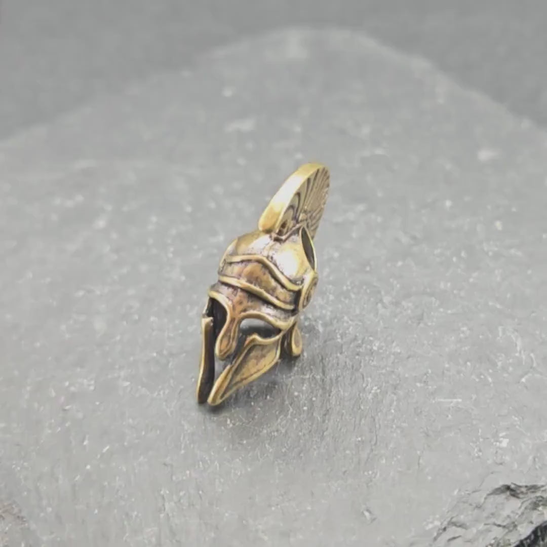 Spartan Helmet Brass Charm – Handcrafted Ancient Warrior Keychain Collectible