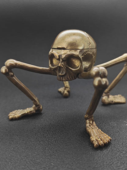 Brass Skeleton Storage Box – Gothic Skull Collectible with Hinged Lid