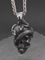 Snake and Skull Gothic Pendant – Stainless Steel Necklace for Him