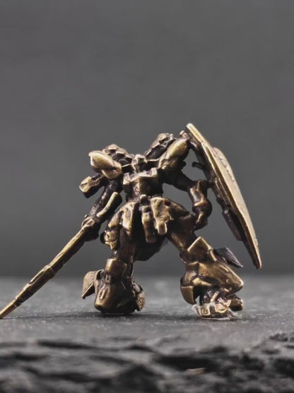 Brass Red Mobile Suit Miniature — Tiny Diorama Figure for Terrarium & Aquascape