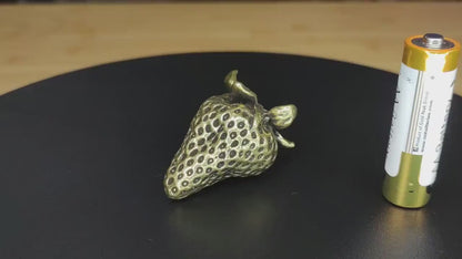 Brass Strawberry Figurine — Antique Miniature Sculpture and Ring for Desk, Shelf and Gift