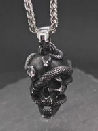 Snake and Skull Gothic Pendant – Stainless Steel Necklace for Him