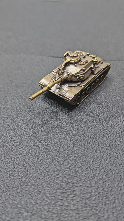 Brass Tank Figurine — Miniature Military Sculpture for Desk and Shelf Decor