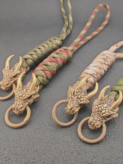 Brass Dragon Head Paracord Keychain – Handcrafted EDC Charm