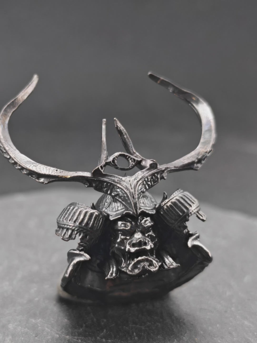 Brass Skull Samurai Helmet Miniature – Dark Warrior Figurine