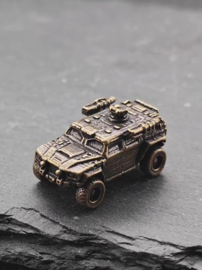 Brass Armored Vehicle Miniature — Military Wheeled MRAP Micro Model for Diorama and Desk Display