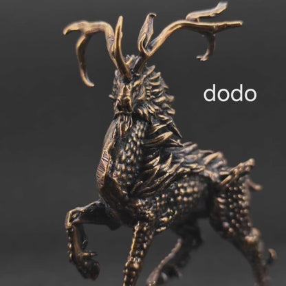 Brass Qilin Figurine — Antique Oxidised Mythical Beast Sculpture for Feng Shui, Desk, and Collector Display