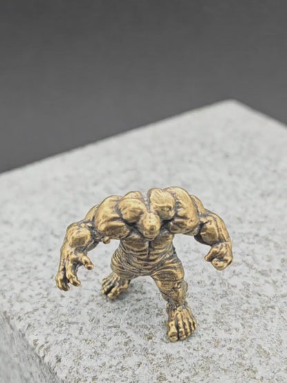 Brass Muscular Giant Figurine — Superhero Desk Sculpture & Collector Miniature