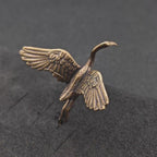 Crane in Flight Brass Figurine – Handcrafted Bird Miniature for Terrarium and Desk