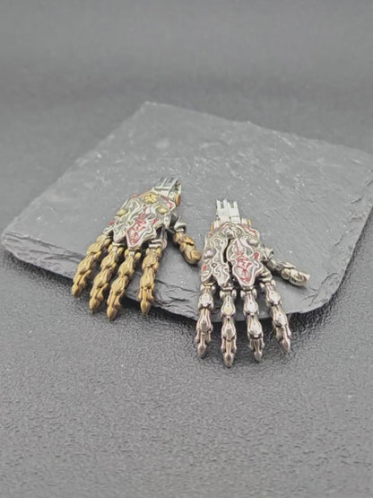 Steampunk Mechanical Hand Pendant — Movable Joints, Openable Back, Brass and White Bronze