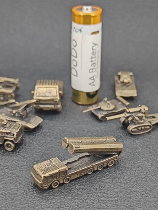 Brass Cruise Missile Launcher Miniature — Heavy Wheeled Military Vehicle Micro Model for Diorama