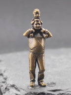 Shoulder Ride Brass Figurine – Father and Child Miniature Warmth Sculpture