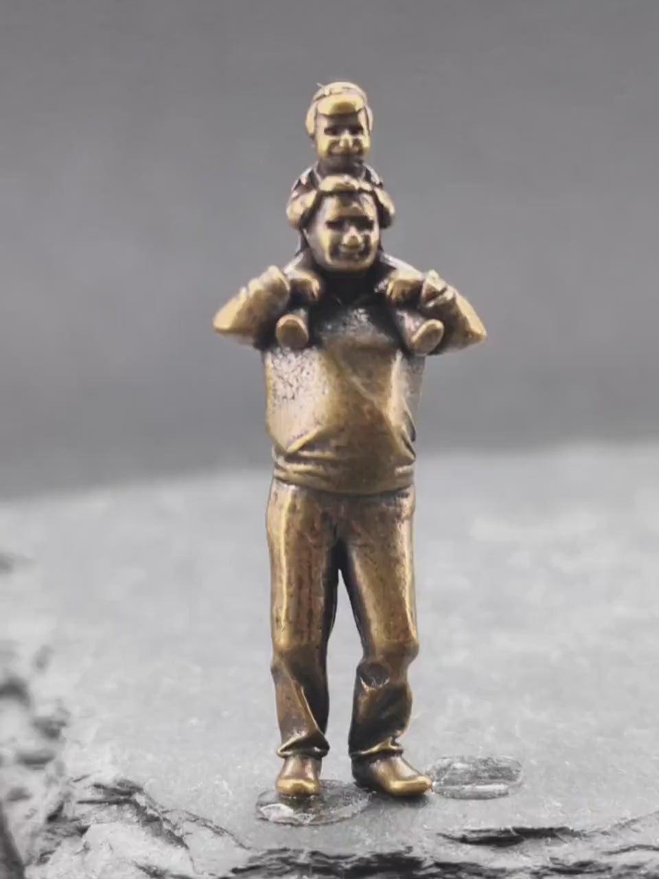 Shoulder Ride Brass Figurine – Father and Child Miniature Warmth Sculpture