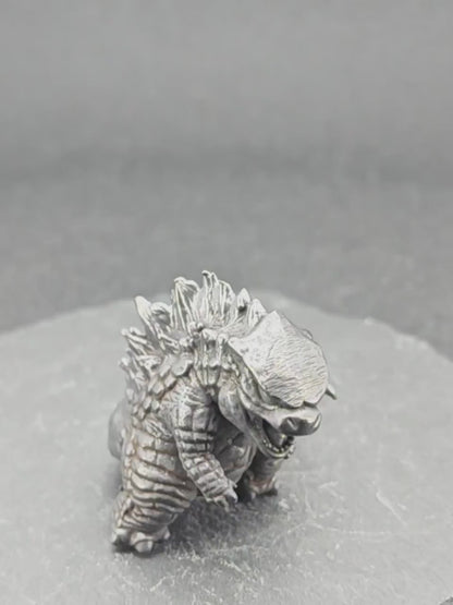 Chubby Brass Kaiju Figurine — Oxidised Black Monster Desk Sculpture & Collector Piece