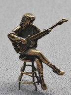 Seated Guitarist Brass Figurine – Handcrafted Female Musician Miniature