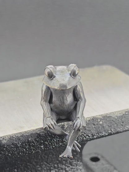 Brass Meditating Frog Figurine — Oxidised Black Mini Statue for Desk, Shelf and Zen Decor