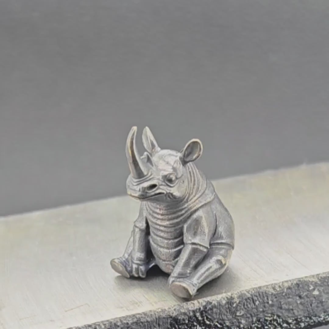 Daydreaming Rhino Brass Figurine – Meditating Animal Collectible Sculpture