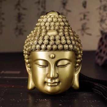 Alternative view of Buddha Head Lanyard Pendant for Peaceful Mind Brass Portable Religious Accessory Calm Stress Relief