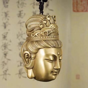 Alternative view of Samantabhadra Portable Religious Brass Lanyard for Mind Peace Calm, Stress Relief, Buddha statue