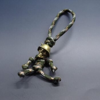 Alternative view of Brass Skull Head Soldier Outdoor EDC Keychain Lanyard  Paracord Keychain men backpack attachment motorcycle pendant men outdoor