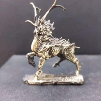 Antique-Style Brass Qilin Figurine  Mythical Beast Dragon Decoration, Custom Engraved, Car Decor