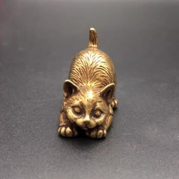 Adorable Handcrafted Brass Kitty Figurine  Playful Cat in Curled Up Pose, Detailed Miniature Collectible, Cute Decor for Cat Lovers