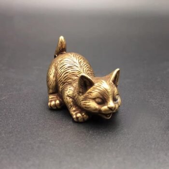 Miniature Brass Cat Figurine  Adorable Handcrafted Kitty, Curled Up Pose, Detailed Miniature, Collectible Decor for Cat Lovers