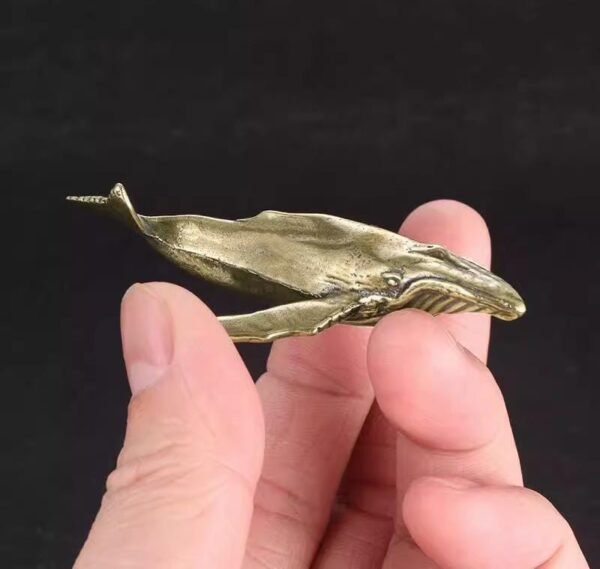 Brass Whale Figurine | Creative Desktop Ornament, Solid Metal Collectible, Unique Desk Decor for Home or Office
