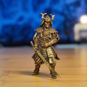 Brass Casted Miniature Samurai, Model Figure, ancient soldier figure toy desktop game war, chess piece ornaments military scenery