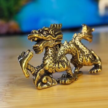 Brass Dragon Figurine Handcrafted Miniature Statue for Collectors, Mythical Decor, and Unique Desk or Shelf Displays