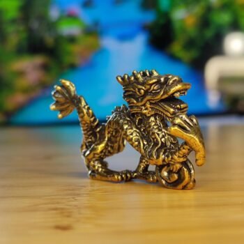 Alternative view of Brass Dragon Figurine Handcrafted Miniature Statue for Collectors, Mythical Decor, and Unique Desk or Shelf Displays