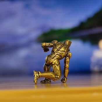 Alternative view of Handcrafted Brass Kneeling Figurine, Tiny Heroic Design, Great as Gift or Desk Accent