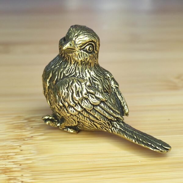Miniature Brass Bird Figurine, Elegant Sparrow Statue, Golden Hue Ornament, Shelf Mantel Desk Decor, Bird Lovers Gift