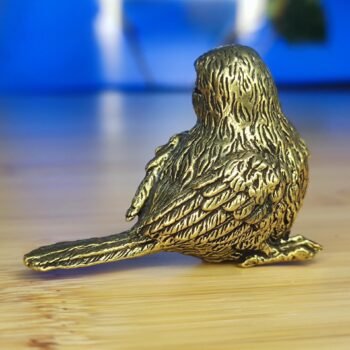 Alternative view of Miniature Brass Bird Figurine, Elegant Sparrow Statue, Golden Hue Ornament, Shelf Mantel Desk Decor, Bird Lovers Gift