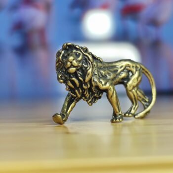 Intricate Handcrafted Brass Lion  Miniature Collectible, Desk Ornament, Knick-Knack, Unique Gift Idea