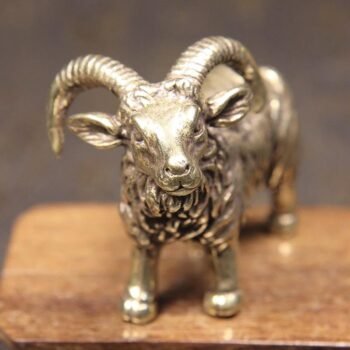 Solid Brass Goat Figurine, Antique-Style Zodiac Tea Pet and Desk Ornament
