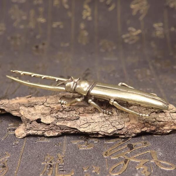 Solid Brass Longhorn Beetle Figurine, Vintage-Inspired Insect Desk Ornament
